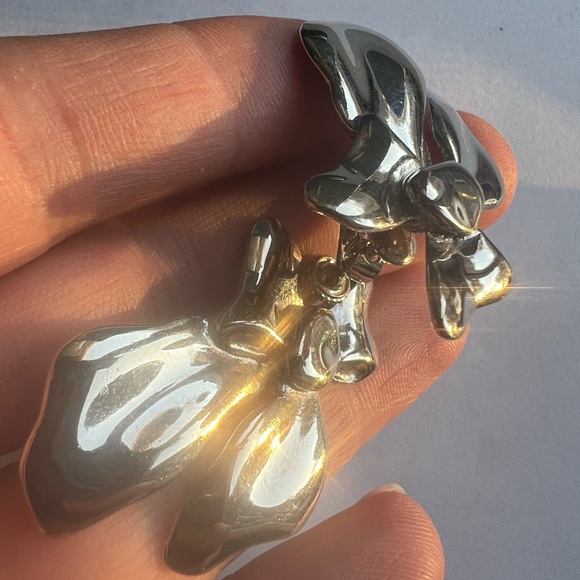 Vintage Les Bernard  silver tone large bow earrings